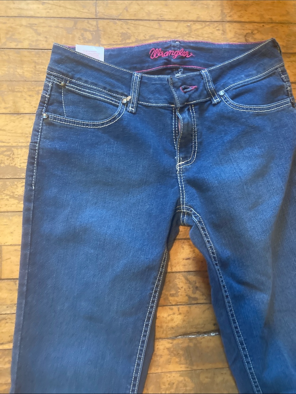Wrangler Women's Dark Blue Skinny Jeans with Pink Logo
